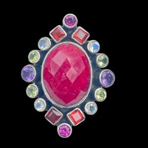 Vintage Nicky Butler Signed Ruby Multi Gemstone Ring - Sterling Silver - Size 12